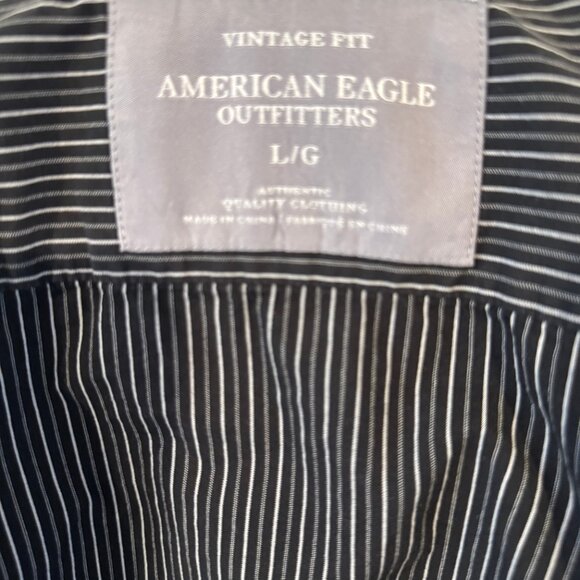 Men's American Eagle Dress Shirt Vintage Fit Black White Stripes Contrast Collar - Picture 7 of 10